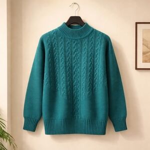 Women's Vintage 80s/90s BUCCANEER Emerald Green Cable Knit Crew Neck Sweater M